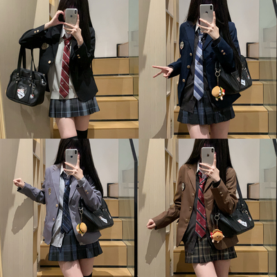 【刺篇】正品jk制服校供感西服秋冬西装毛衣衬衫格裙学生叠穿套装