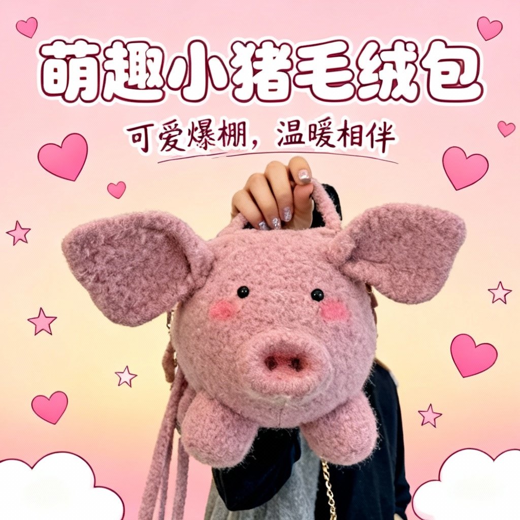 沾化小猪包手工diy钩织立体小猪包毛线编织秋冬款单肩斜挎材料包,服饰配件/皮带/帽子/围巾,DIY编织材料包,淘宝优惠券,粉丝福利购,淘宝优惠卷