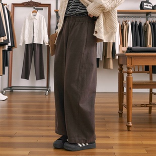 子 加厚松紧腰百搭裤 秋冬新品 棉质高腰抓绒阔腿休闲裤