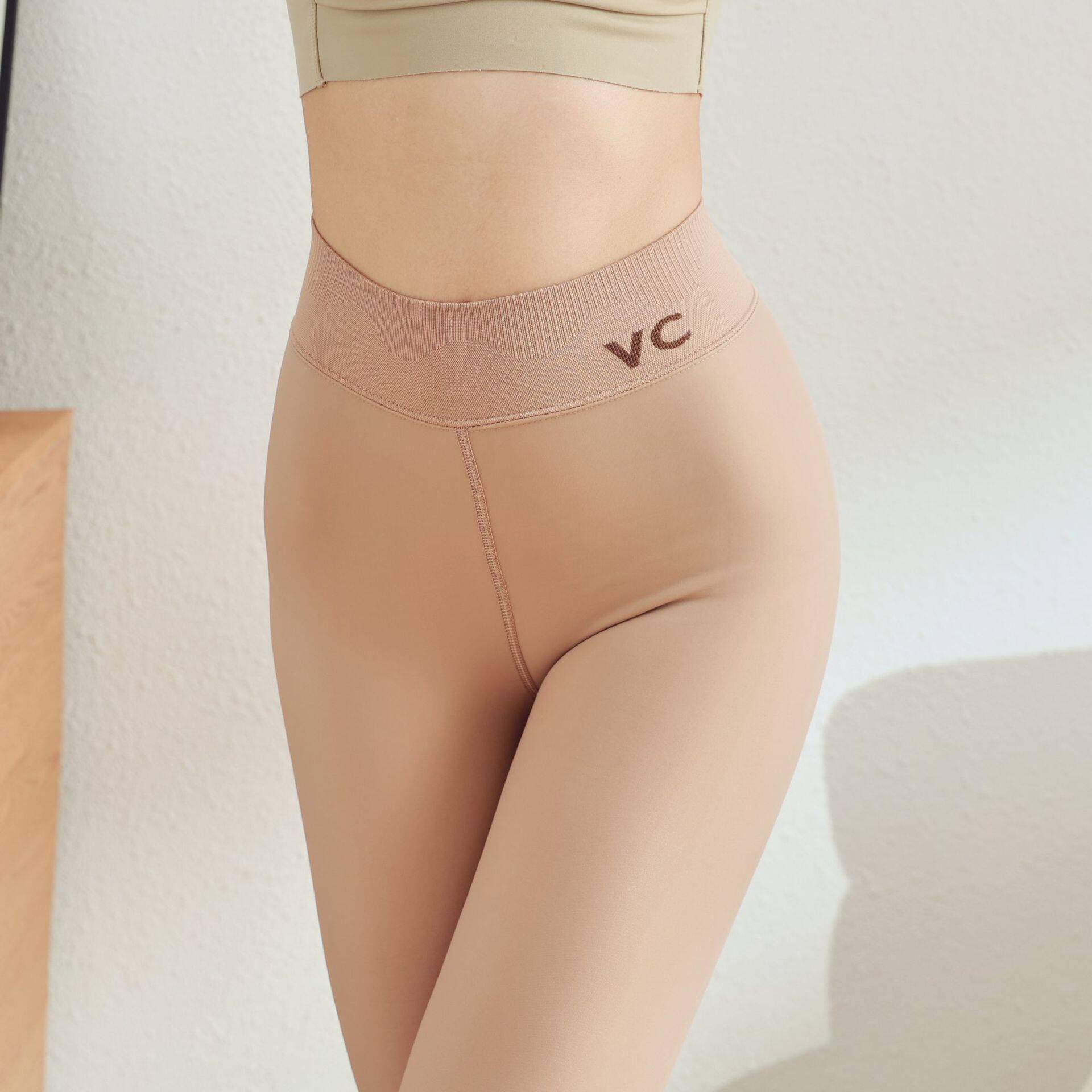 秋冬vc字母水光裤光腿神器女裸感0连裤袜外穿加绒打底裤显瘦