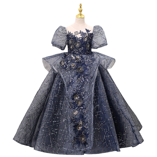 儿童礼服公主裙女童高端走秀服装主持人独唱小女孩钢琴演出服重工