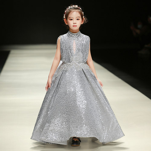 儿童礼服公主裙2024新款气质女童舞台走秀主持人奢华晚礼服演出服