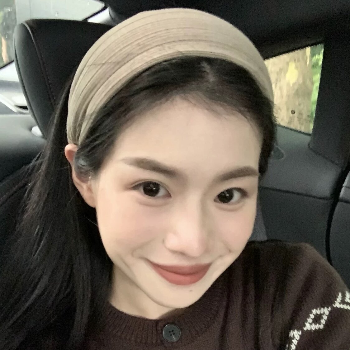 卡其色条纹宽边发箍复古高颅顶针织加厚软糯头箍头包脸遮发缝头箍图片