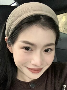 卡其色条纹宽边发箍复古高颅顶针织加厚软糯头箍头包脸遮发缝头箍