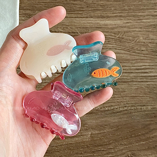 遇见锦鲤~小鱼缸迷你小抓夹春夏蓝色半扎发夹 小众清新醋酸刘海夹