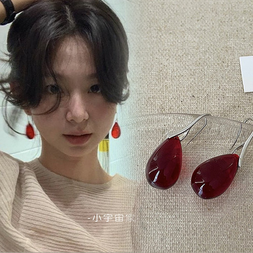 红色水滴！Fever同款耳钉发饰耳勾女 轻奢小众设计感个性耳环耳饰