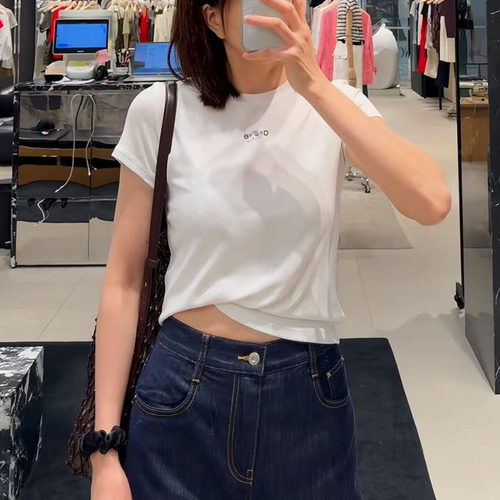 2026夏新品女装圆领简约修身百搭字母印花短袖T恤上衣 MBF2TEE007