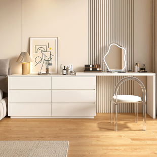 现代简约轻奢梳妆台一体卧室斗柜实木化妆桌子转角收纳储物柜组合