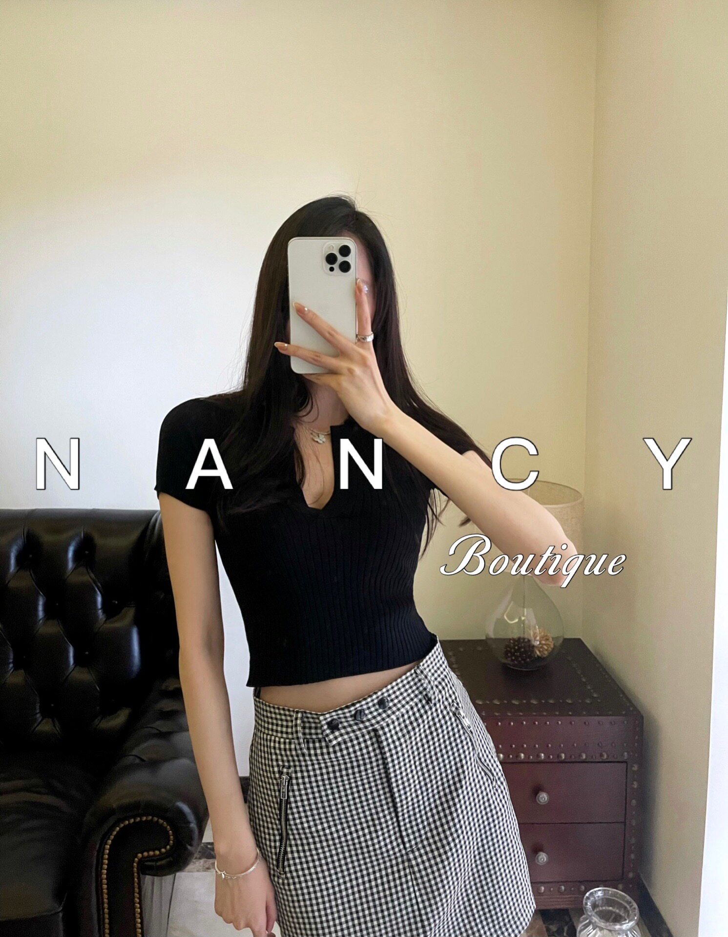 Nancy露脐有品位小姐姐性感辣妹风短款polo领显瘦弹力修身针织T恤