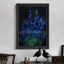 法式复古黑色高级感手绘油画餐厅玄关蓝色花卉装饰画客厅卧室挂画