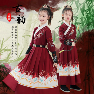 汉服女童花木兰表演服装春秋女孩武侠风古装儿童国学服侠女演出服