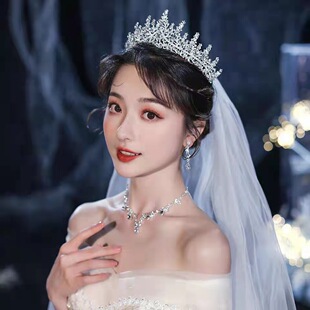 奢华大气新娘皇冠结婚头饰闪亮锆石合金镀银王冠精致水钻婚纱饰品