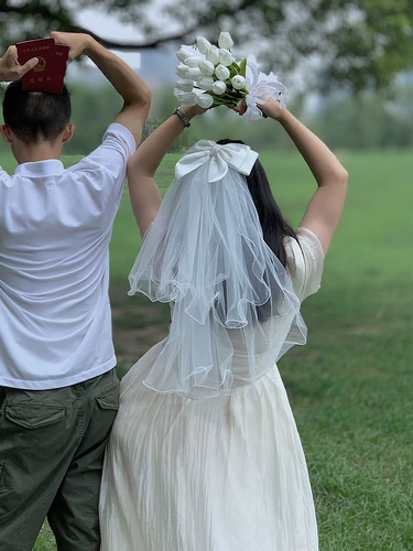 Основное свадебное платье для жениха с головным убором марли для брака, зарегистрироваться, сфотографироваться, белая свадьба, маленькая легкая короткая девочка и дети