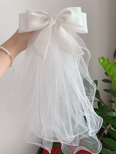 Основное свадебное платье для жениха с головным убором марли для брака, зарегистрироваться, сфотографироваться, белая свадьба, маленькая легкая короткая девочка и дети