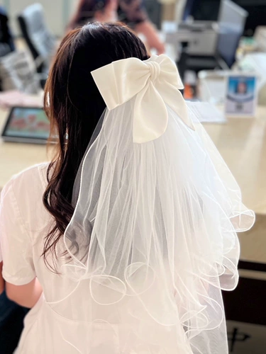 Основное свадебное платье для жениха с головным убором марли для брака, зарегистрироваться, сфотографироваться, белая свадьба, маленькая легкая короткая девочка и дети