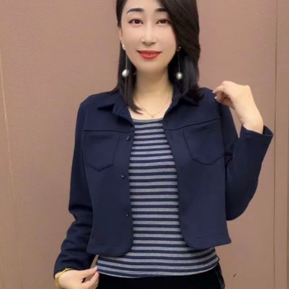 秋季新款翻领拼接条纹假