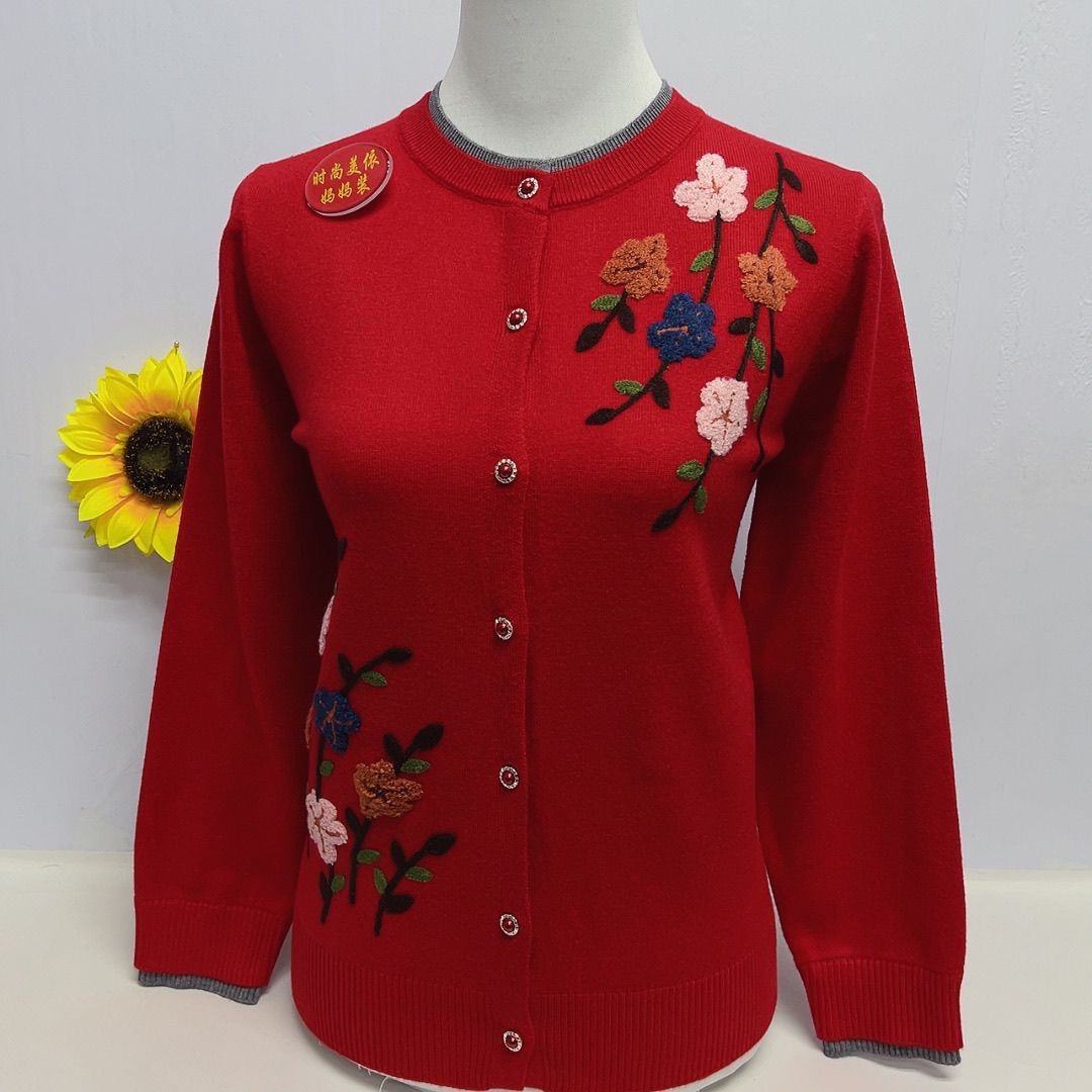 妈妈秋冬新款绣花高档中