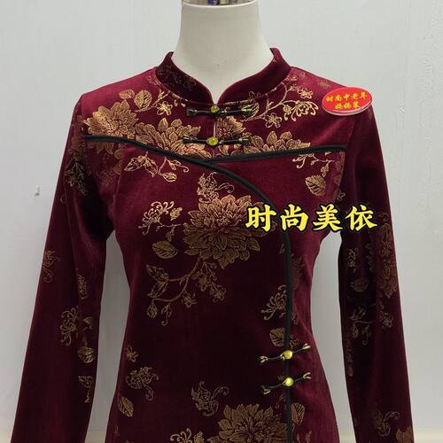 秋冬新款丝绒加绒复古盘