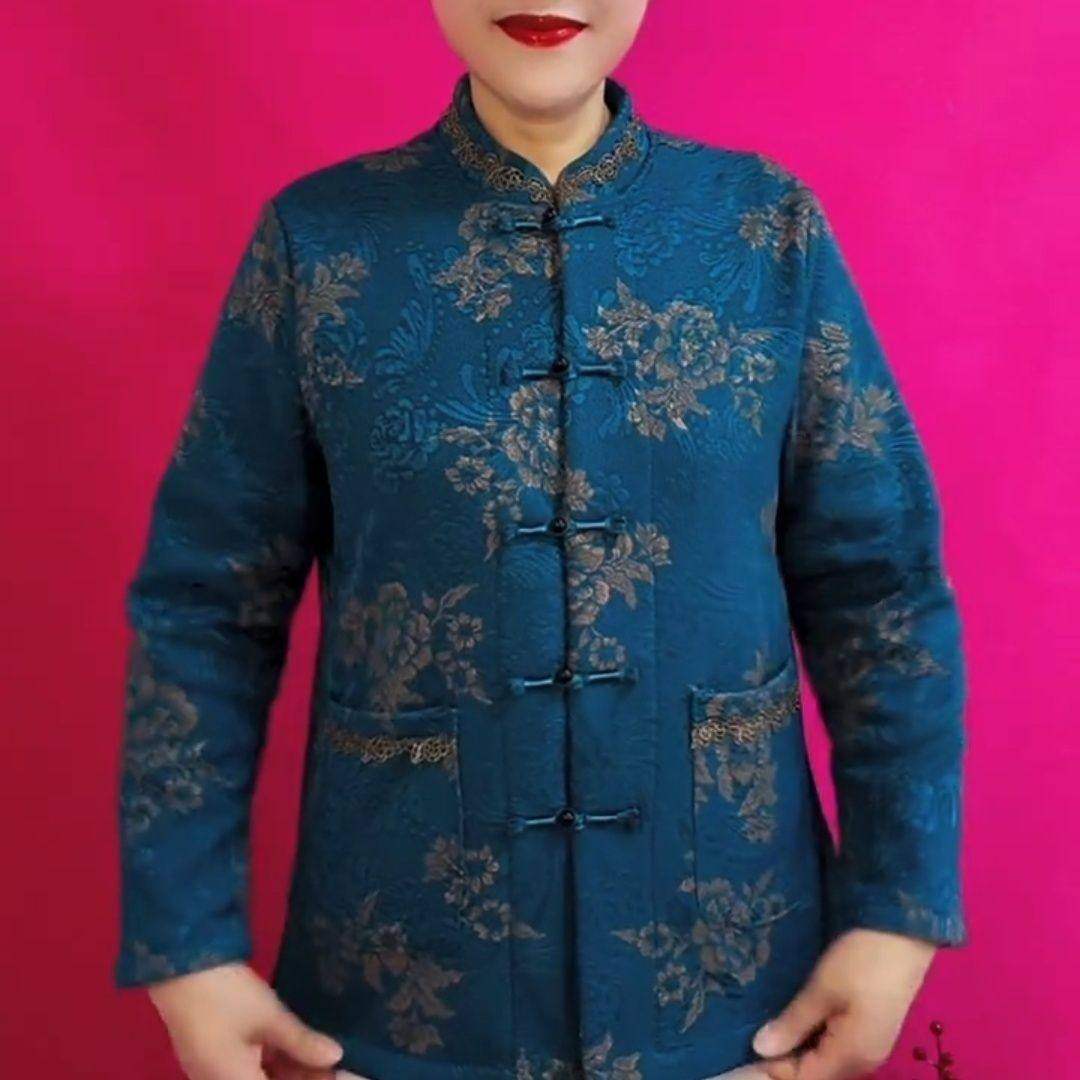 秋冬新款提花加绒保暖复古盘扣打底开衫宽松显瘦上衣中老年妈妈,女装/女士精品,常规大码外套,淘宝优惠券,粉丝福利购,淘宝优惠卷