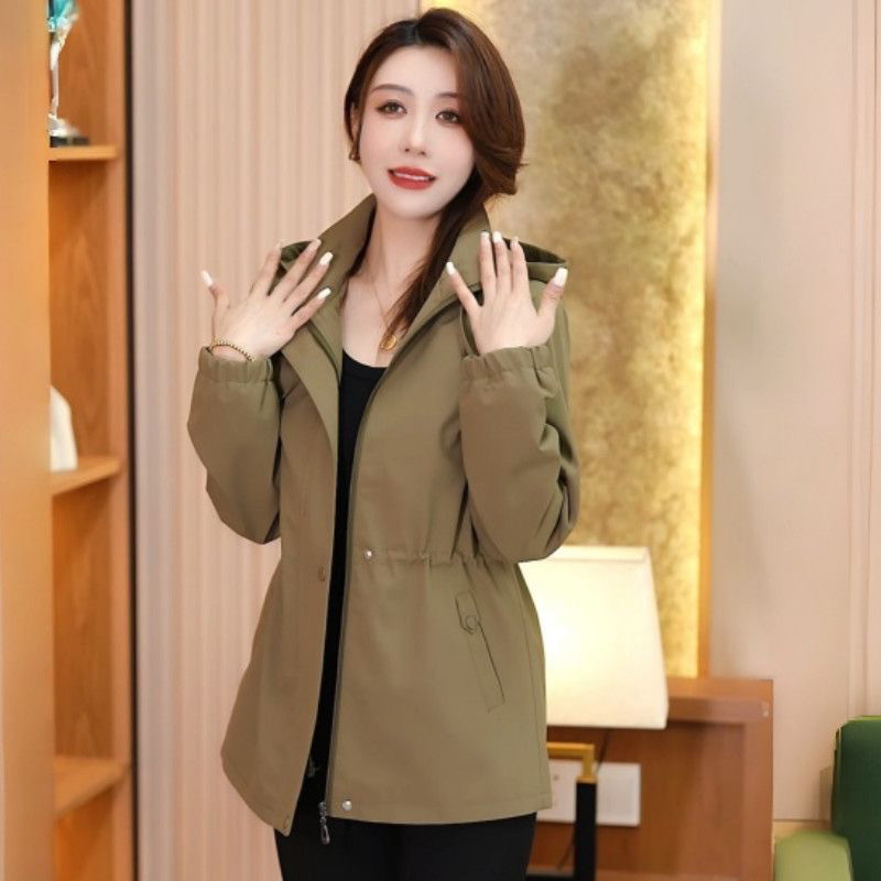 妈妈春秋连帽风衣外套女