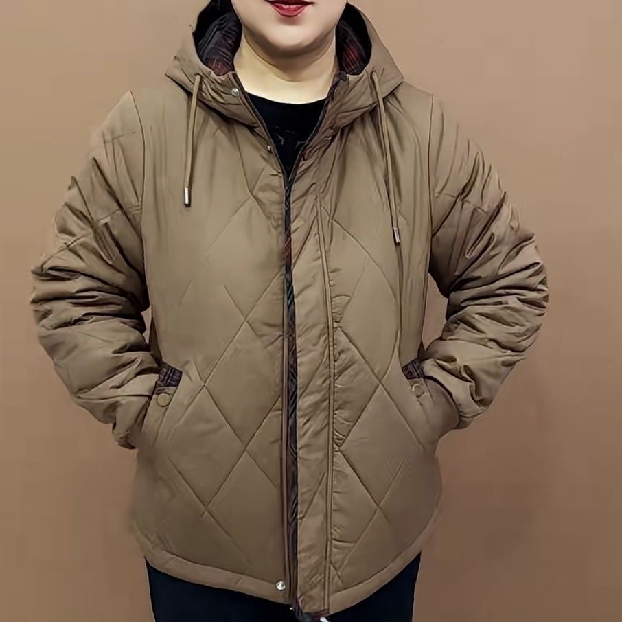 时尚妈妈装菱格连帽棉服