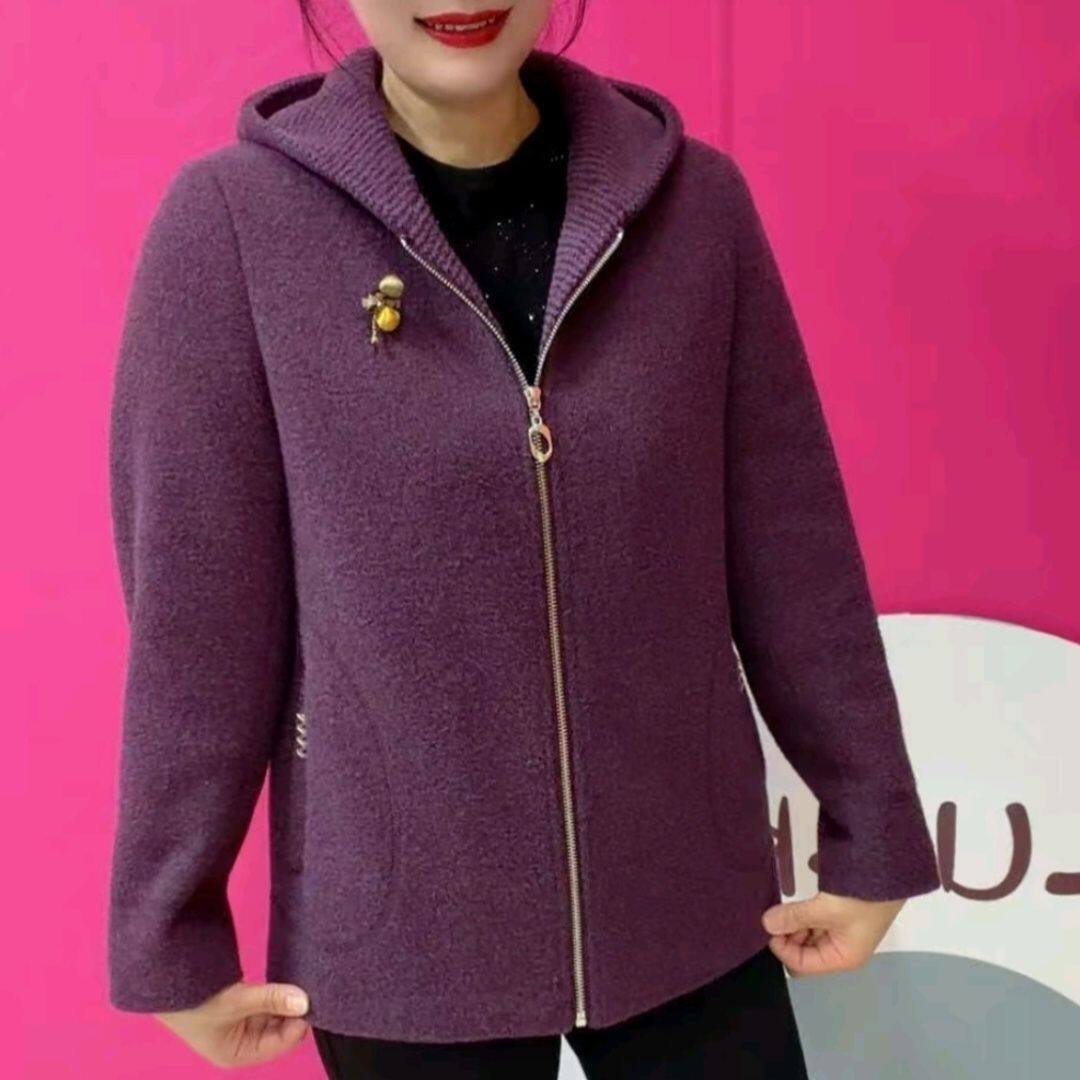 中老年女秋冬新款连帽宽