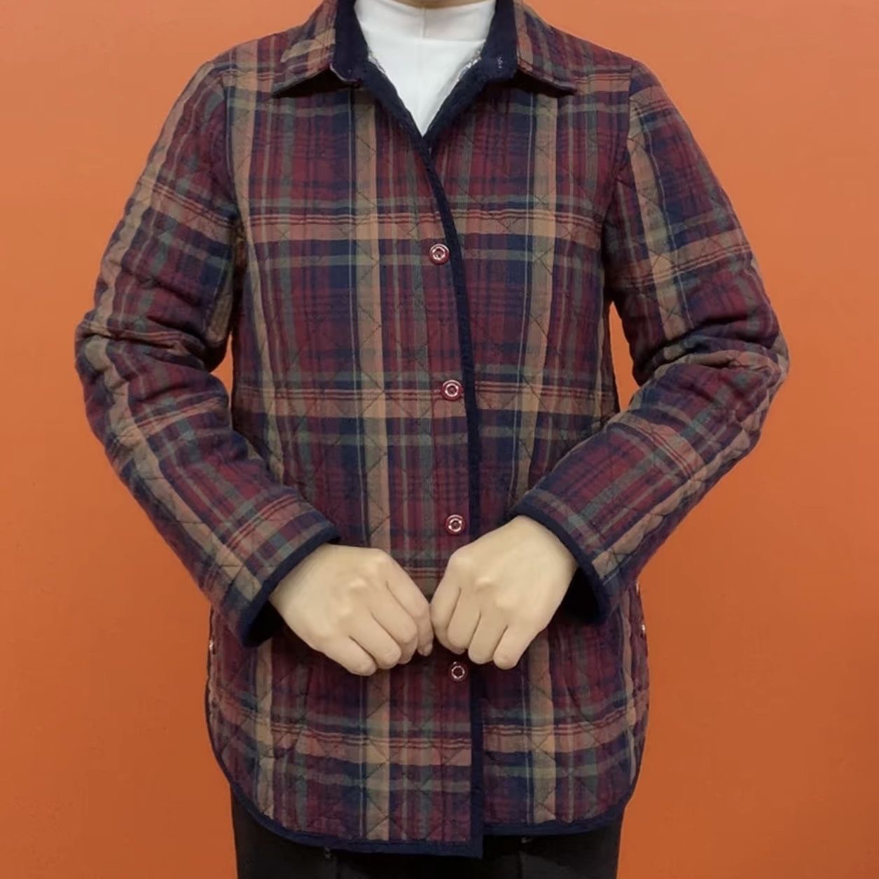 中老年妈妈装格子外套女