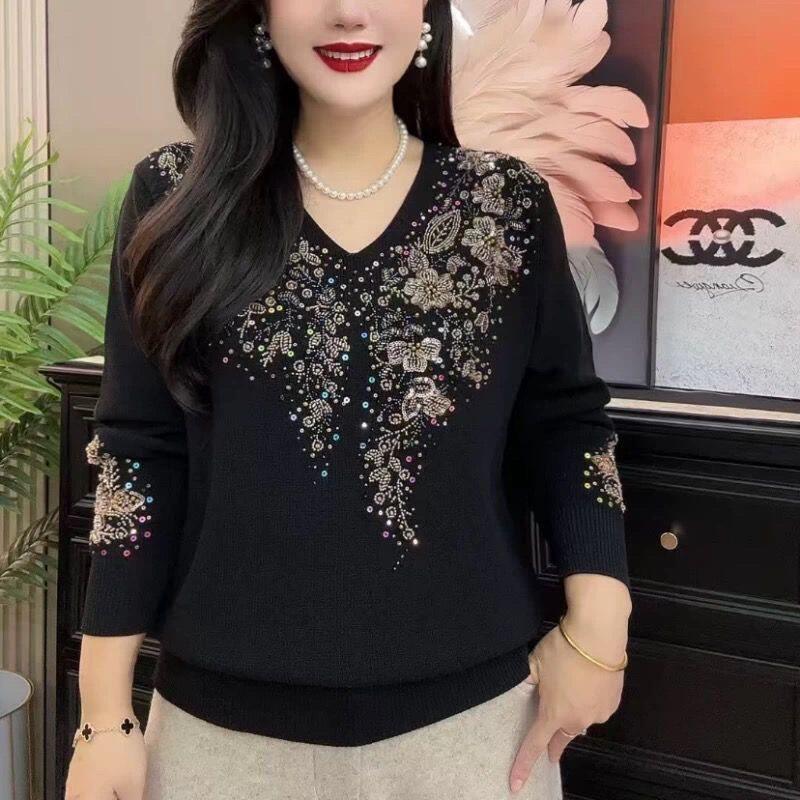 通勤重工刺绣亮片针织上