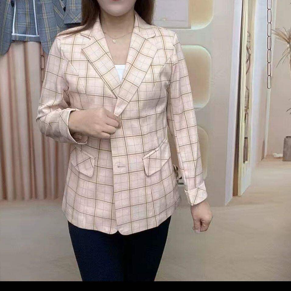 2026春夏半里衬格子新款修身西服外套休闲显瘦百搭短款通勤女薄款