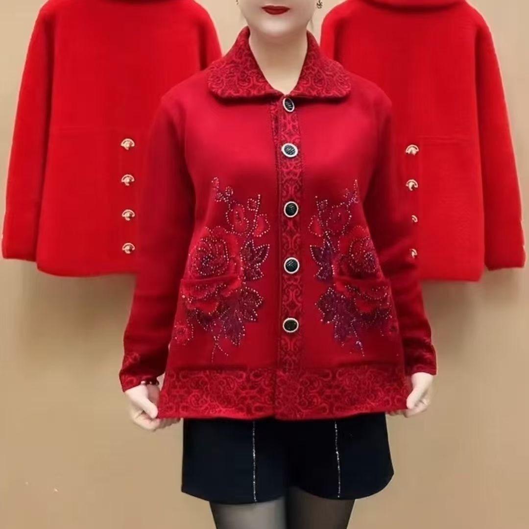 本命年红色刺绣开衫外套