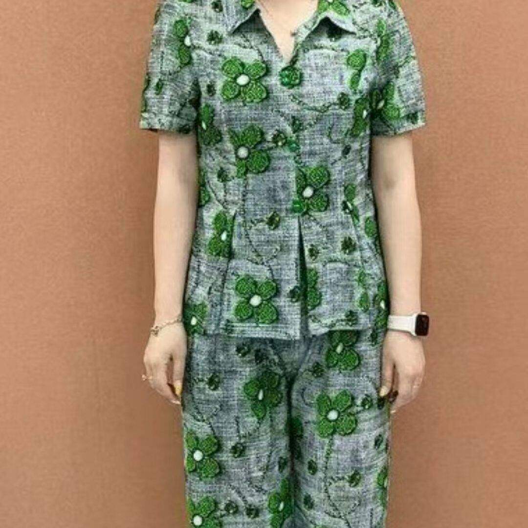 洋派妈妈装花色复古弹力