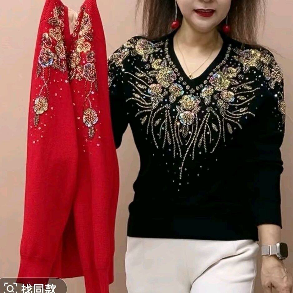 新款重工刺绣妈妈装带钻
