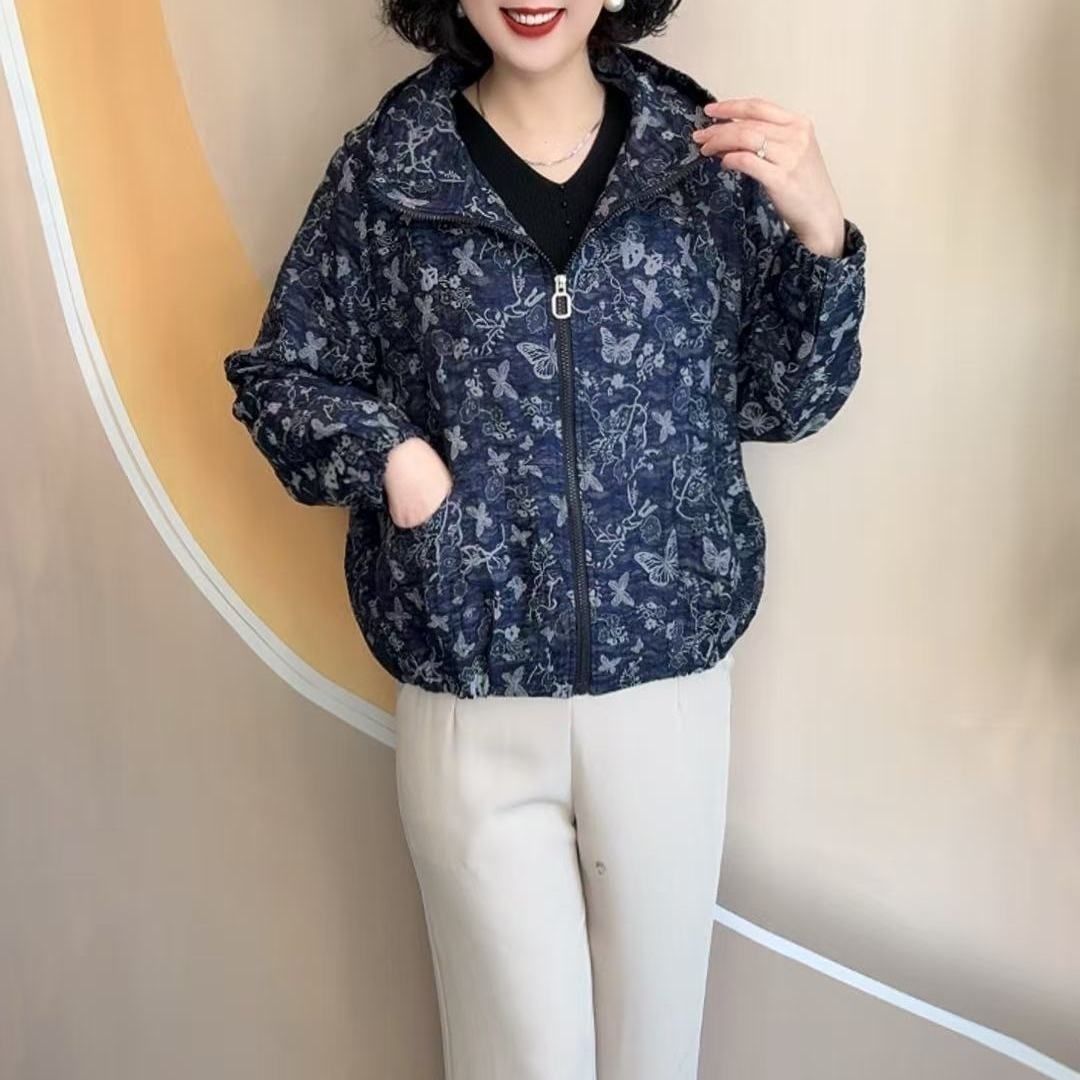 复古蓝调蝴蝶花连帽女26