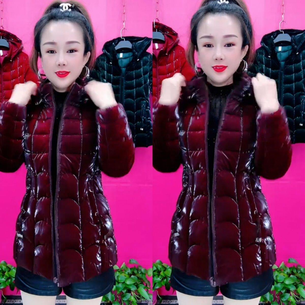 高档免洗棉服女中长款202
