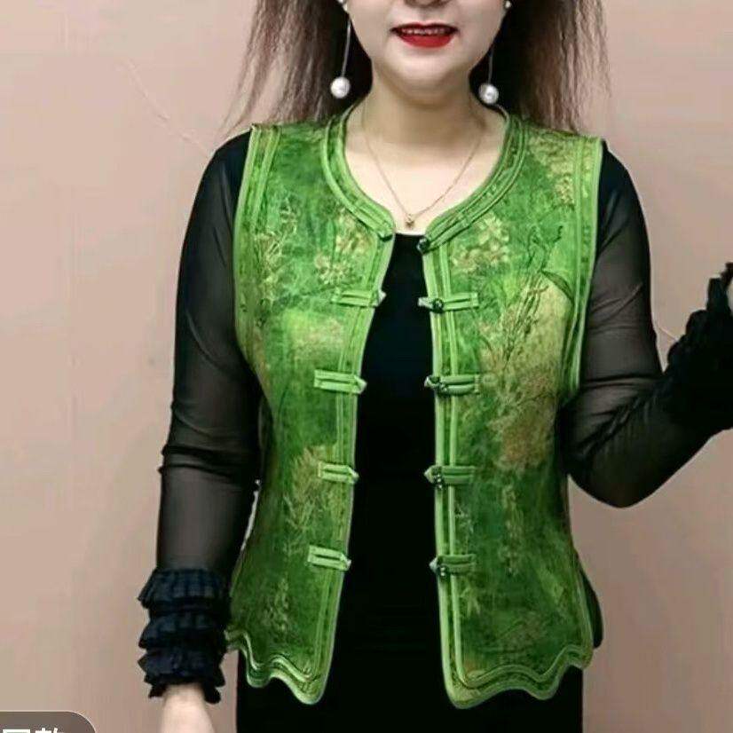 爆款妈妈中式国风盘扣包边新款工艺女装马甲2026提花春季坎肩