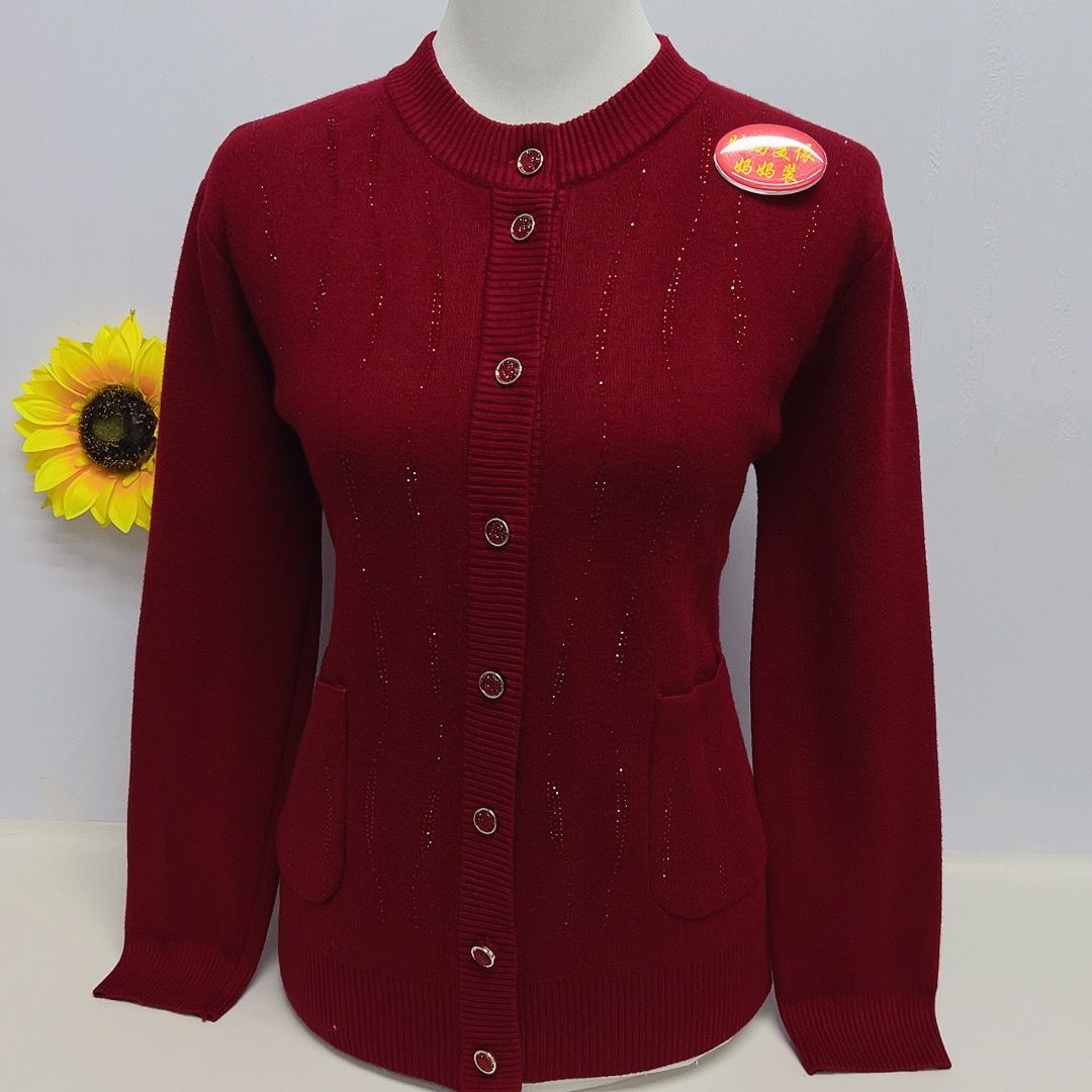 老太太外套中老年人秋装女长袖开衫妈妈春秋新款针织上衣奶奶毛衣