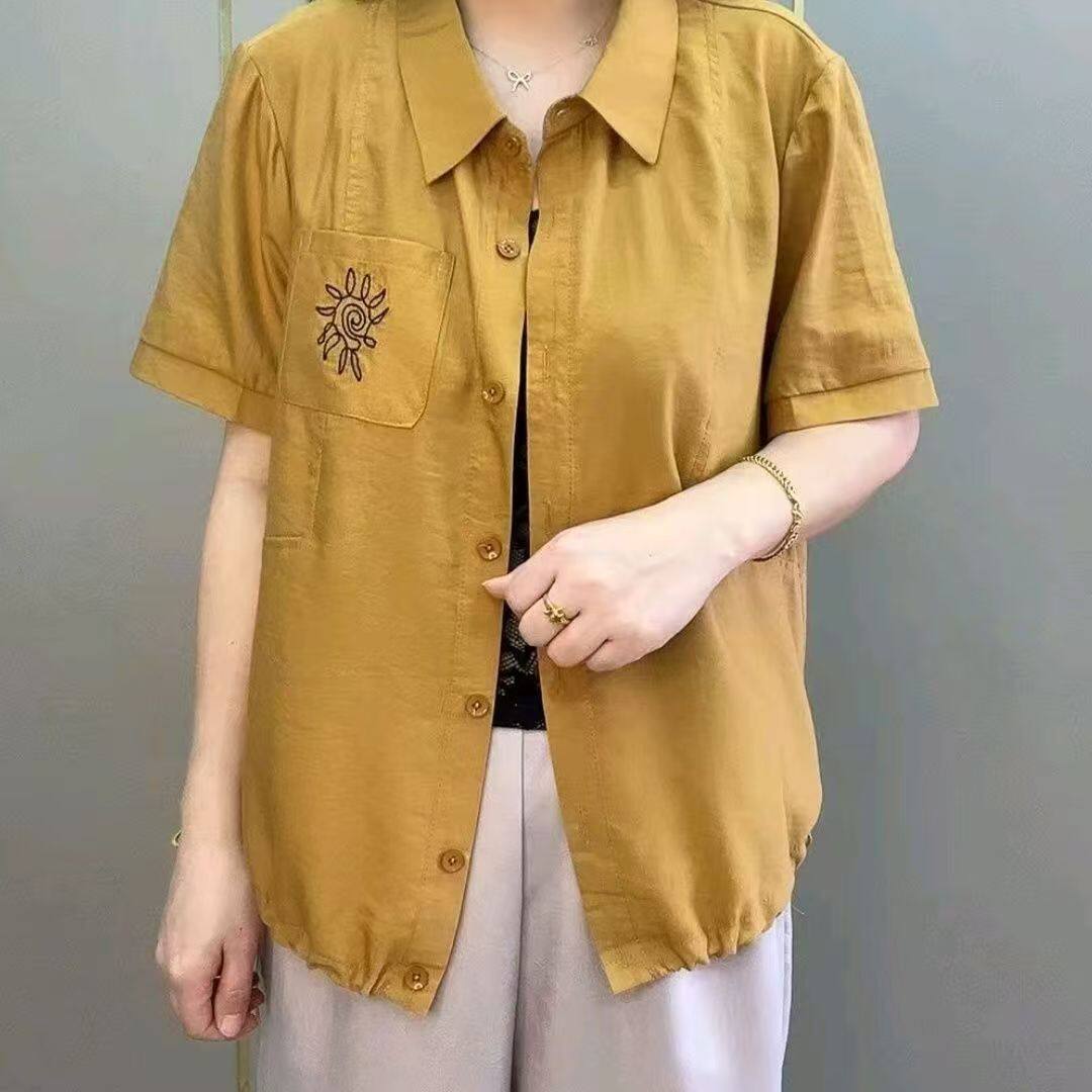 商场正品中年纯色绣花短