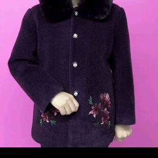 冬季加绒加厚保暖时尚新款毛领女装老年人奶奶装长袖毛呢外套上衣