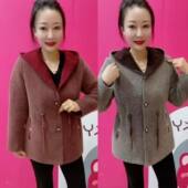 千鸟格上衣女装 妈妈秋冬新款 中老年连帽外套金貂绒宽松时尚 高端