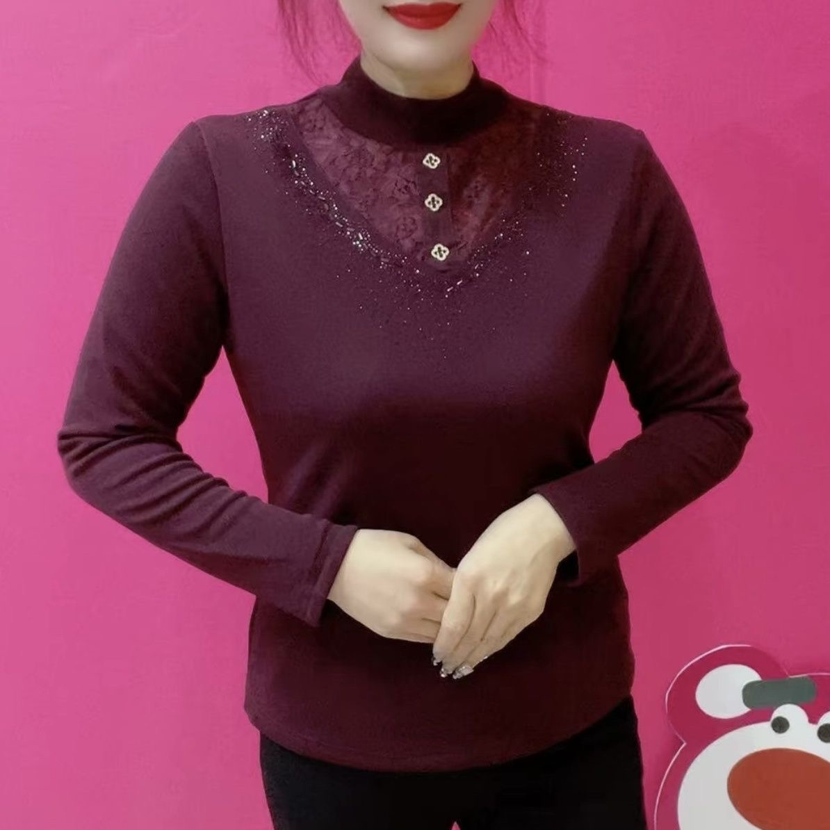 加绒打底衫中老年秋冬时