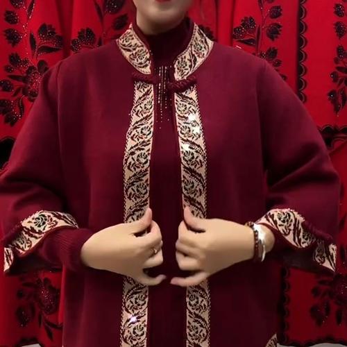 新中式立领刺绣外套女中