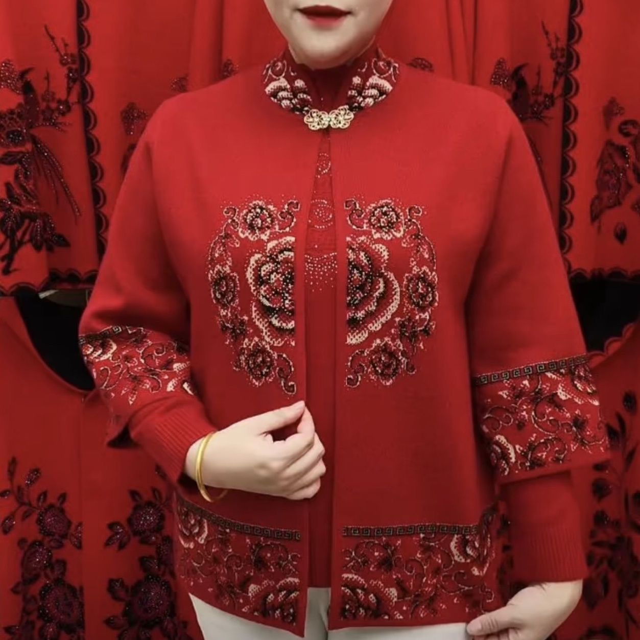 新中式刺绣开衫两件套女