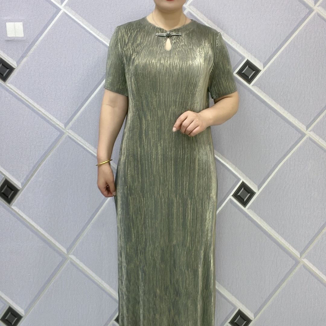 2025中式爆款褶皱夏季连衣裙新款旗袍高端显瘦气质妈妈女装
