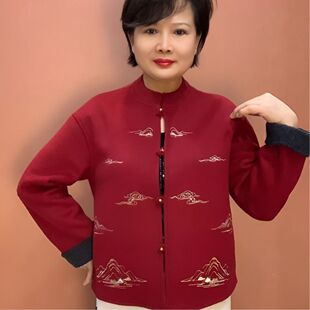 中式短款羊毛呢大衣刺绣双面呢女装新款国风小个子妈妈秋冬款外套
