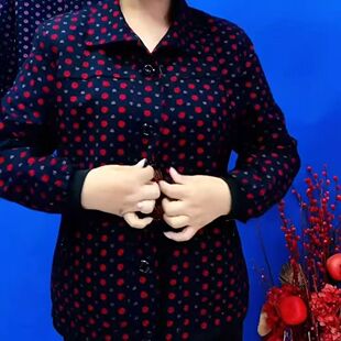 2025春秋季新款女款上衣中老年妈妈装翻领彩点时尚洋气短款外套女