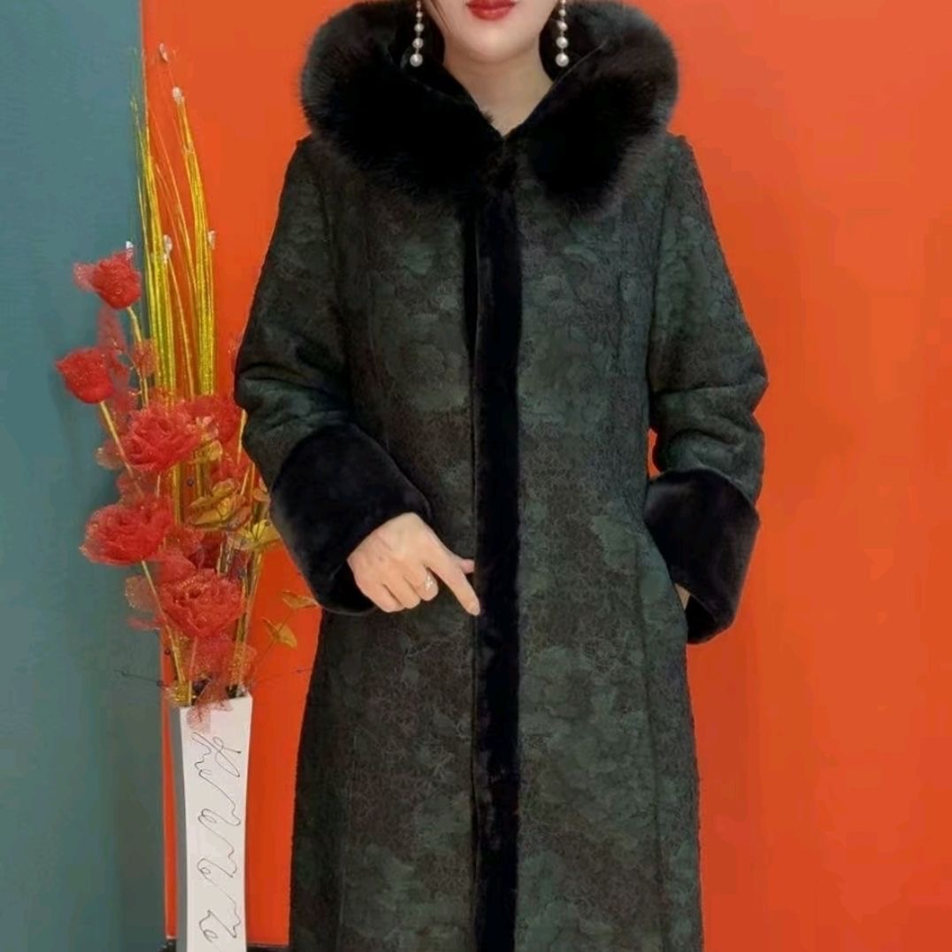 毛领皮毛一体中长款外套
