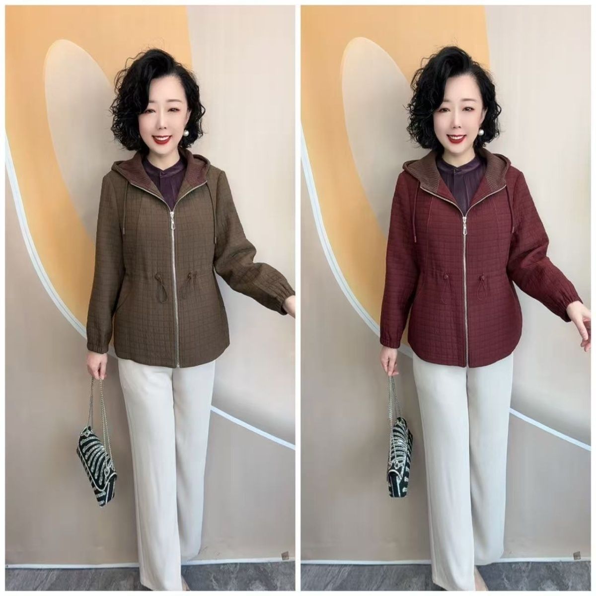 8659妈妈春秋款加衬连帽