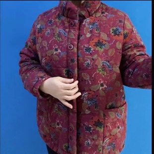 棉袄 印花棉衣加厚保暖立领外套冬季 妈妈装 中老年女装