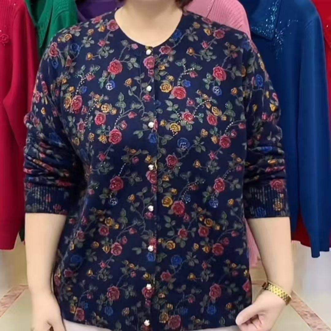 秋冬新款妈妈开衫宽松春秋圆领针织外套时尚毛衣洋派印花中老年,女装/女士精品,常规大码外套,淘宝优惠券,粉丝福利购,淘宝优惠卷