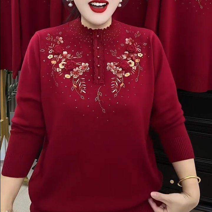 一体立体打底刺绣花边秋冬针织衫加厚宽松毛衣新款中老年妈妈女装,女装/女士精品,常规大码外套,淘宝优惠券,粉丝福利购,淘宝优惠卷